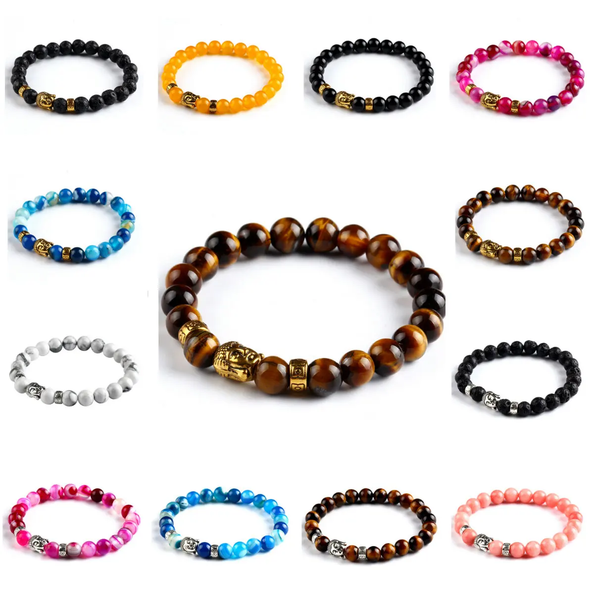 Унисекс Новые натуральные камни Золотой/Серебряный цвет Будда карамельного