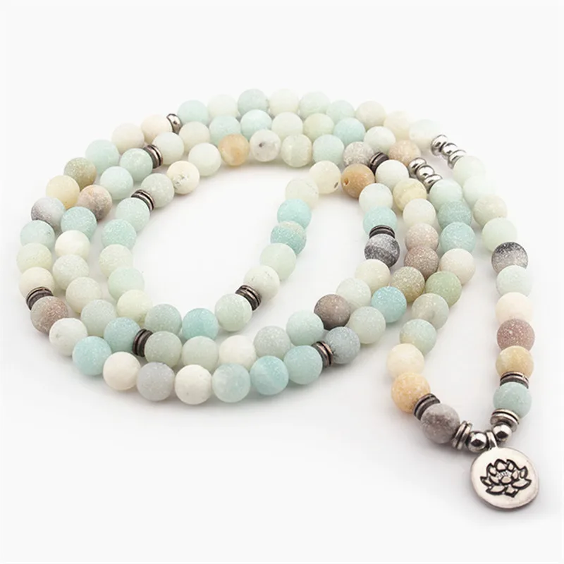 Модный матовый браслет с бусинами Amazonite108 Mala Тибетский молитвенными Будды йогой