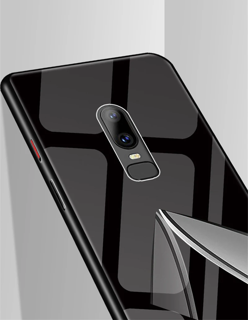 Чехол для Oneplus 6 закаленное стекло жесткая задняя крышка мраморный мультяшный Кот