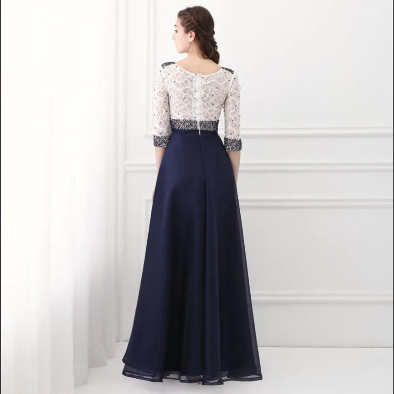 Vestidos De Baile ТРАПЕЦИЕВИДНОЕ белое и темно-синее платье с бисером для выпускного вечера, длинные шифоновые женские вечерние платья с коротким рукавом