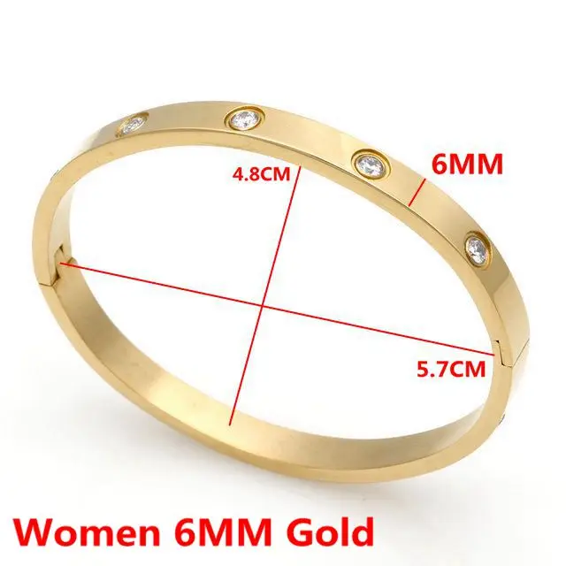 Women 6MM Gold Новая любовь ювелирные изделия Женский браслет титановая сталь пара ювелирных изделий полный CZ Белый Кристалл Пряжка Браслеты Мужские B001-5 - Окраска металла: Women 6MM Gold
