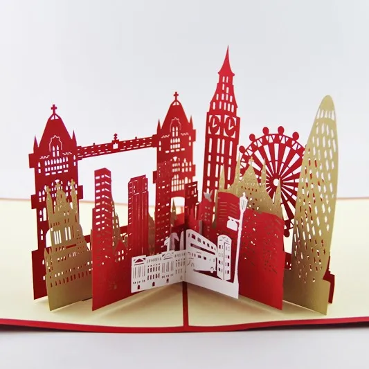 Карта силуэта Лондона/3D карта «kirigami»/Поздравительные открытки ручной работы/Лондонский горизонт 3d всплывающие открытки