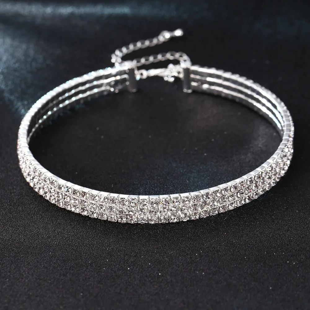 Кристалл Чокеры Для женщин jewelry стрейч 3 ROW Rhinestone колье Цепочки и ожерелья