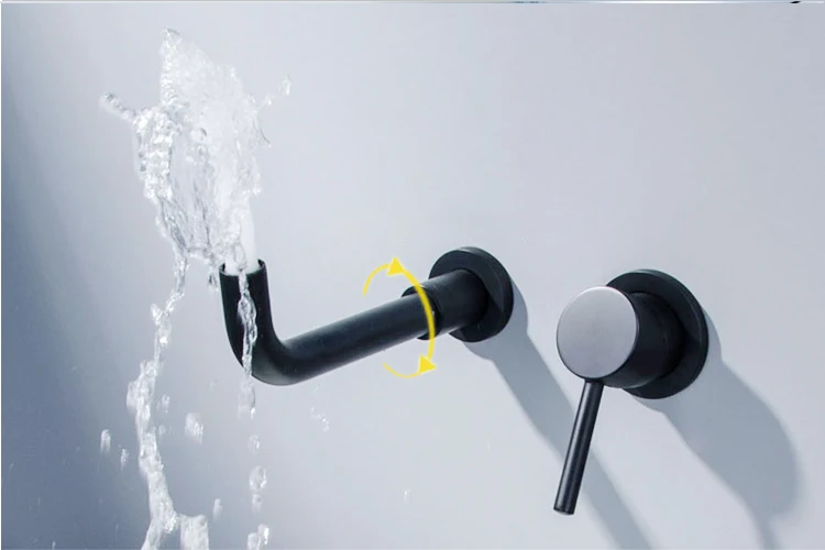 MOIIO Oil Rubbled Black Bathroom Faucet Single Handle Wall Mouned Water Mixer Tap Hot and Cold Sink Rotation Spout Crane | Обустройство