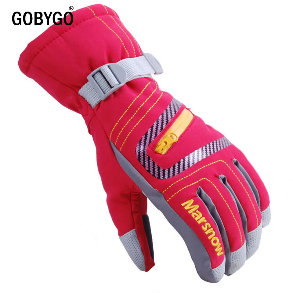 Red GOBYGO мужские, женские, детские лыжные перчатки водонепроницаемые теплые перчатки для велоспорта, хоккея зимние спортивные перчатки для катания на лыжах, сноуборде - Цвет: Red