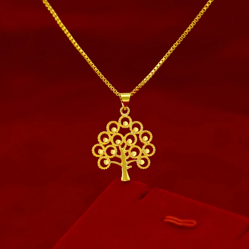 

Pure Yellow Gold Color Necklaces for Women Money Tree Pendant & Necklace Collier Choker Wedding Bridal Jewelry Accessory Bijoux