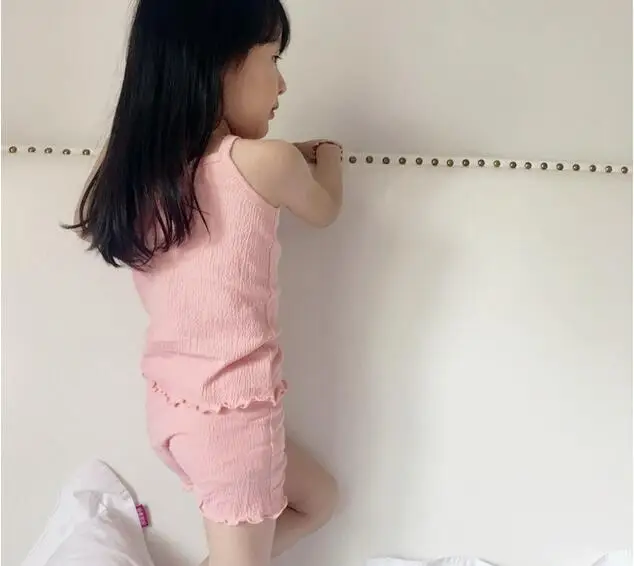 New 2-7Years Girls Clothes Sets Summer Style Solid Vest +Shorts 2pcs For Girl Pink White Cotton Free Shipping High Quality | Детская