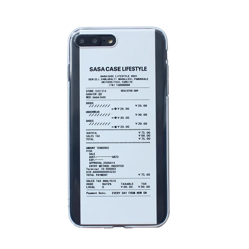 

Fashion Phone Case Bill Shopping Receipt Letter Transparent Cover For iphone 7 6S 6 8 Plus Back Covers Creativity Cases Coque