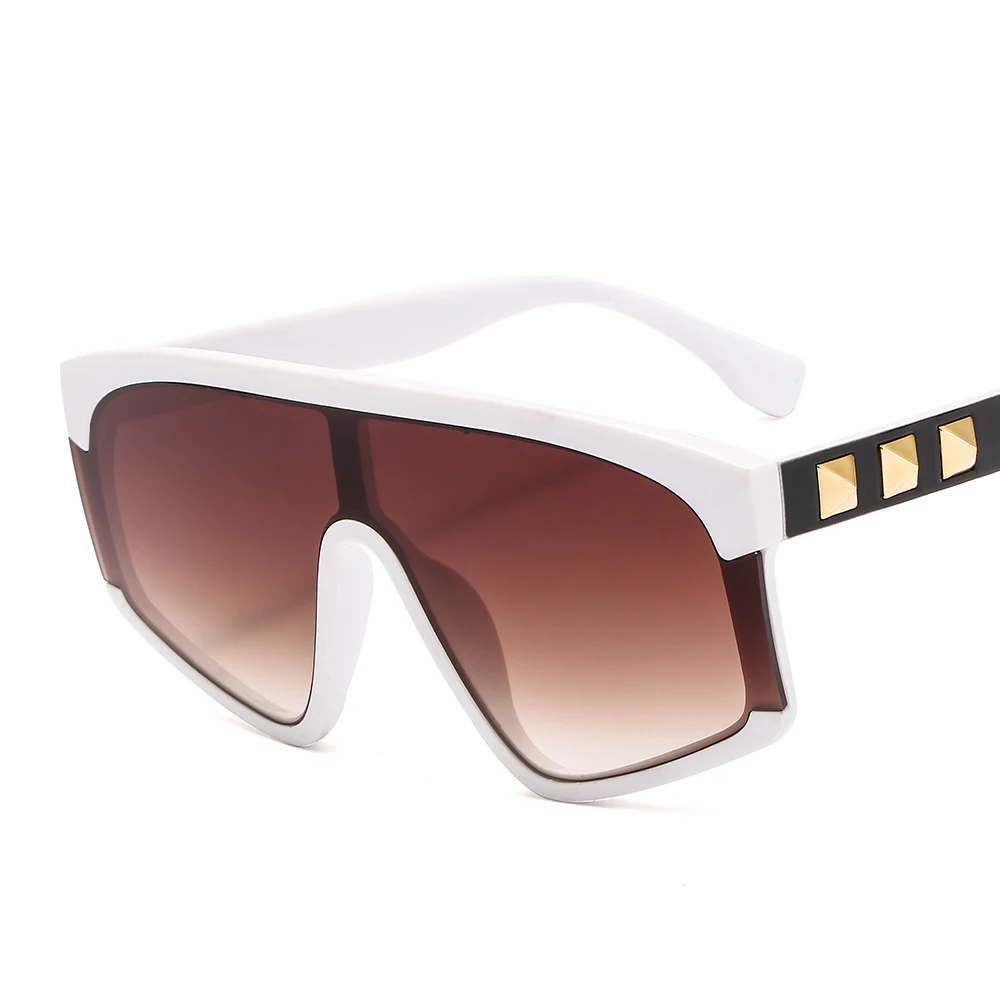 Luxury Punk Sunglasses Women Rivet Oversized Sun Glasses Cool Mirror Lens Glasses Flat Top Gradient Eyewear Oculos De Sol UV400 - Цвет линз: C8white gradual tea