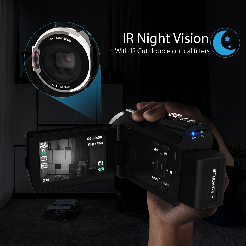 Andoer 4K 1080P 48MP WiFi цифровая видеокамера регистратор с 0.39X широкоугольным