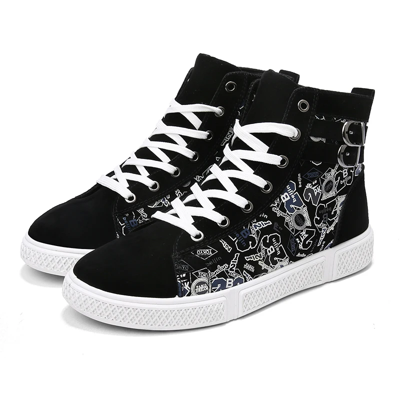 Men's Casual Shoes Lace-up High Top Fashion Men trainers Autumn Decoration Flat For Student Black zapatos de hombre | Обувь