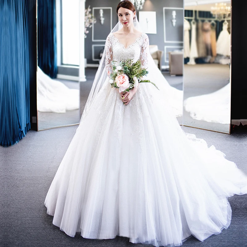 Vestidos de novia 2019 кружевное свадебное платье с длинными рукавами плюс размер