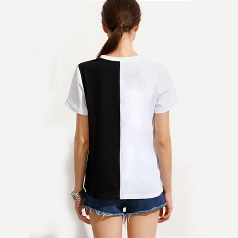 

Women Summer T-shirt Colorblock Short Sleeve Tops Casual Patchwork Clothing 2019 Fashion O Neck Slim Novelty T-shirt