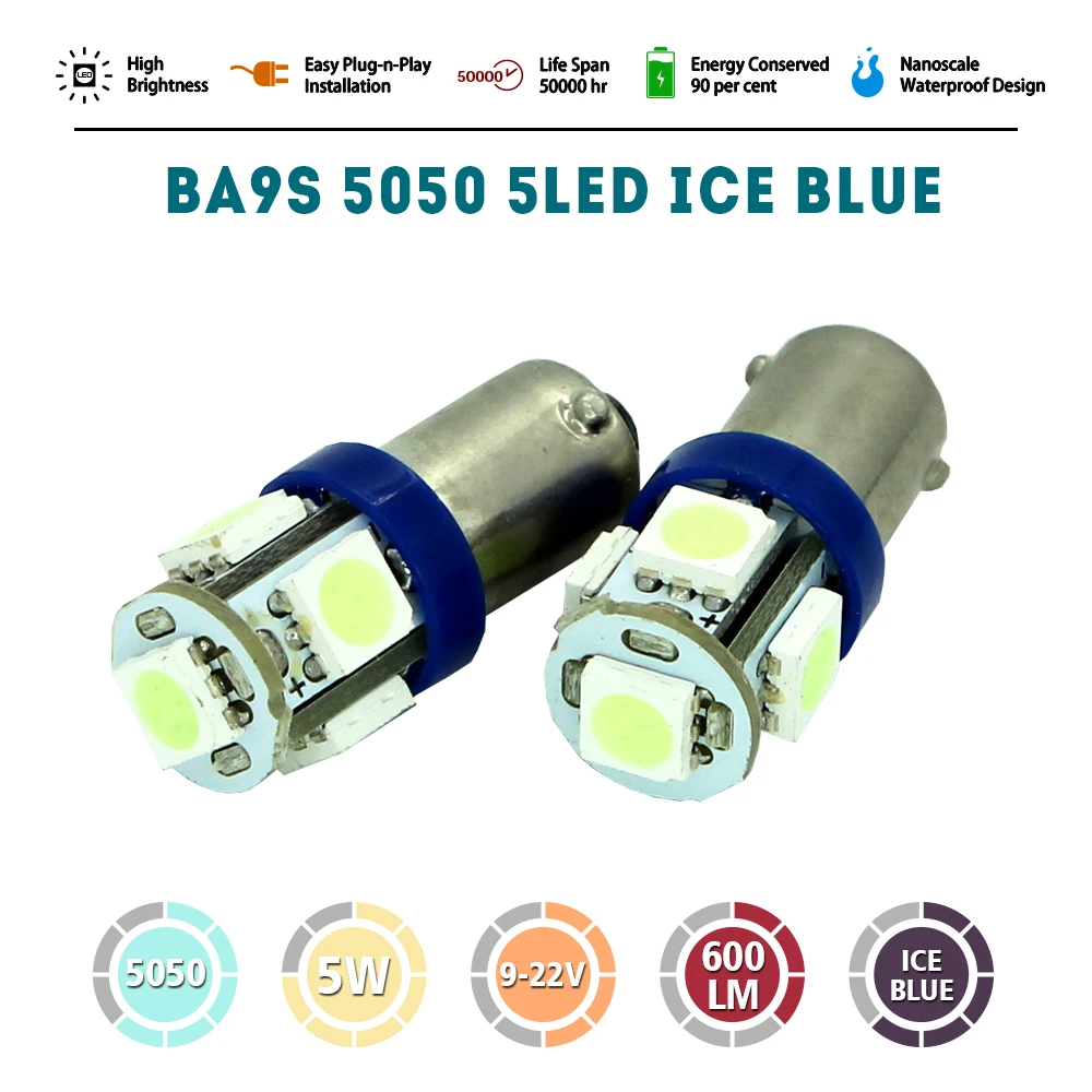 Modifygt 10 шт. BA9S 5 SMD белый T4W 5050 Светодиодные лампы интерьерные огни автомобиля 12В