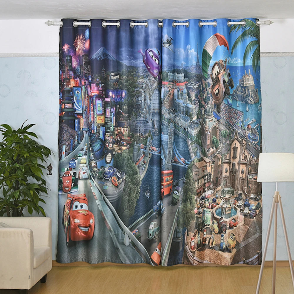 

Custom Made 2x Drapery Drape Curtain Grommet Hook Window Dressing Nursery Kids Children Room 200cm x 260cm Cartoon Red Blue Cars