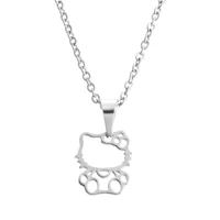 fashion women necklaces stainless steel necklace hollowed kitty cat pendant gift for girls kids women accessories necklace