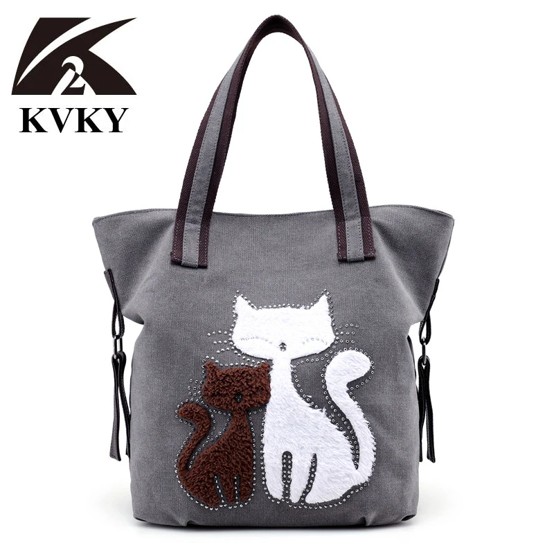 KVKY новая литературная модная женская Холщовая Сумка тоут с милым котом Женская