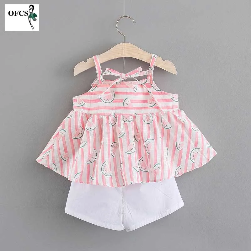 Летние комплекты для малышей хлопковое платье с тонкими лямками и белыми шортами