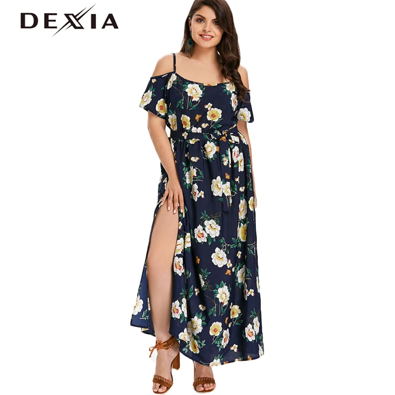 DEXIA летнее богемное пляжное длинное платье женские открытые с открытыми плечами