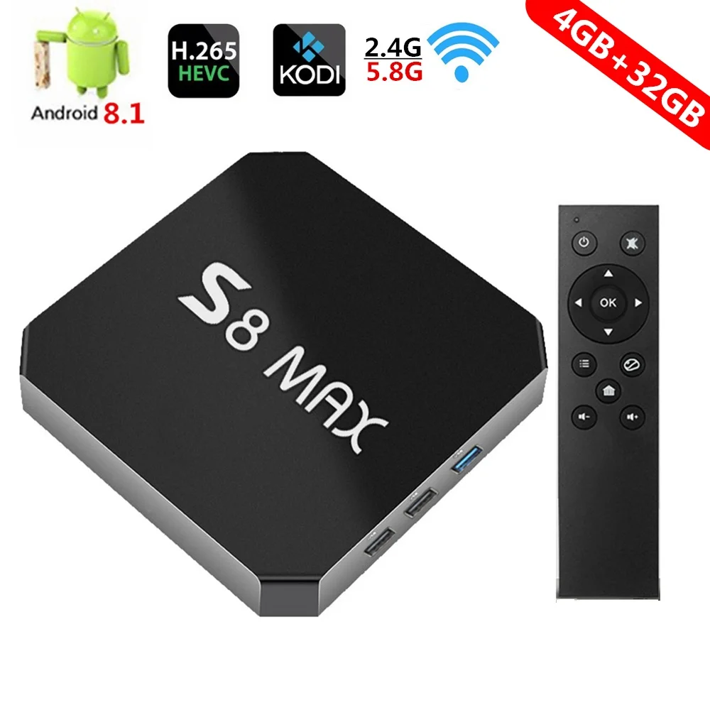 2018 S8 MAX ТВ коробка android 8 1 4 Гб оперативная память 32 Встроенная Rockchip RK3328 USB 3 0 HDR Media
