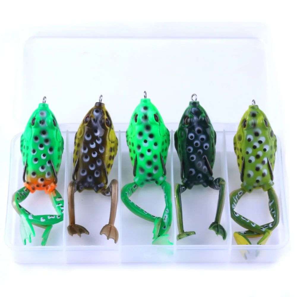 Frog Lure 5Pcs 5.5cm 15.5g Top Layer Soft Plastic Artificial Bait Fishing Swim Floating Colorful Tackles with Hook | Спорт и