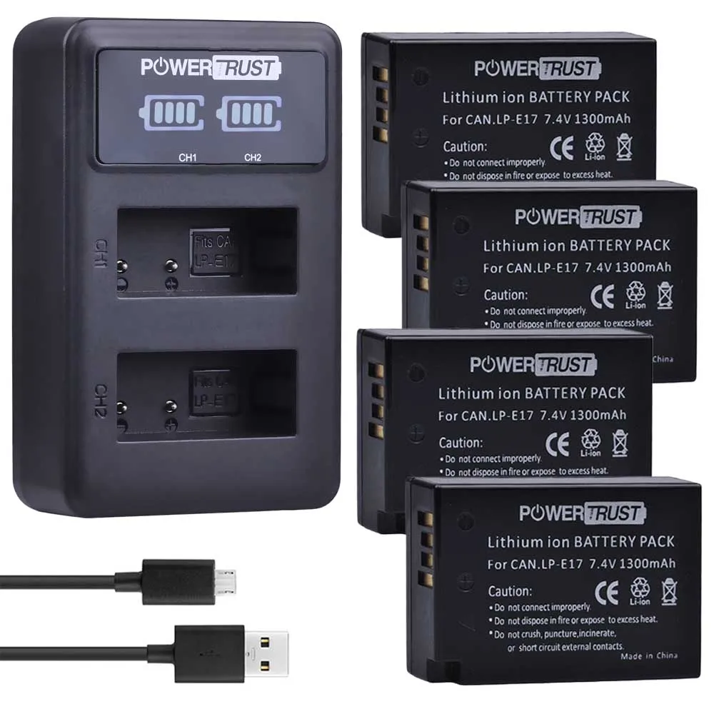 4x1300 мА/ч, LP-E17 LPE17 LP E17 Li-Ion Батарея+ светодиодный USB двойной Зарядное устройство для цифровой однообъективной зеркальной камеры Canon EOS M3 M5 M6 Rebel T6i T6s T7i 750D 760D 8000D 800D - Цвет: 4Battery and Charger