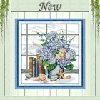 Картины с изображением цветов на окнах, напечатанные на холсте, DMC 11CT 14CT, наборы для вышивки крестиком, наборы для рукоделия