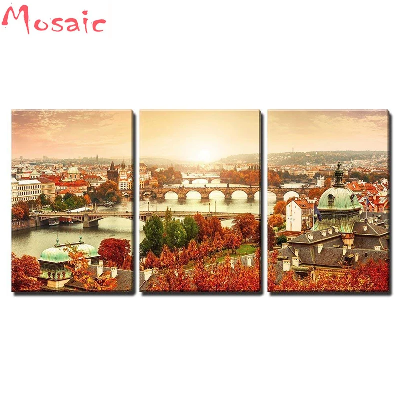 

DIY Diamond Painting Cross Stitch of Sunset Landscape,Charles Bridge,Prague,Modern Mosaic Home Decor,Diamond Embroidery Crafts,
