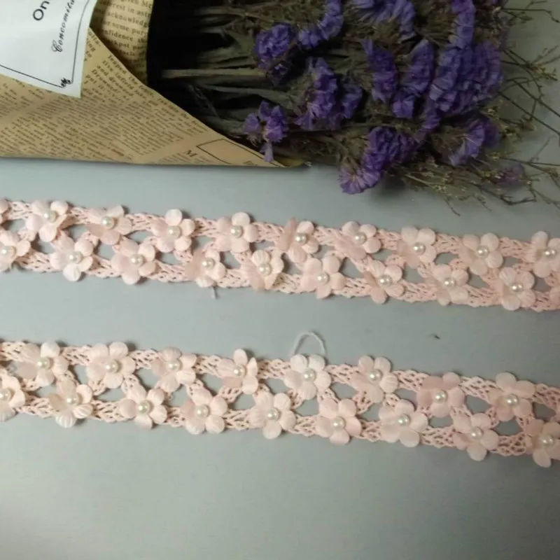 2 ярда розовый стразы жемчужное сердце вышитые кружева отделка Лента для