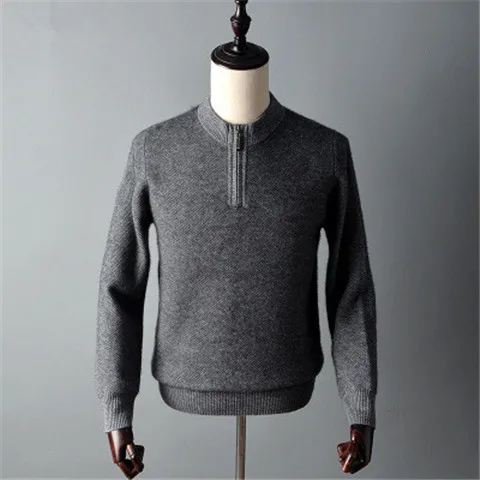dark grey Кашемировый на молнии толстый вязаный мужской модный однотонный H-прямой пуловер свитер 4 цвета S-2XL - Цвет: dark grey