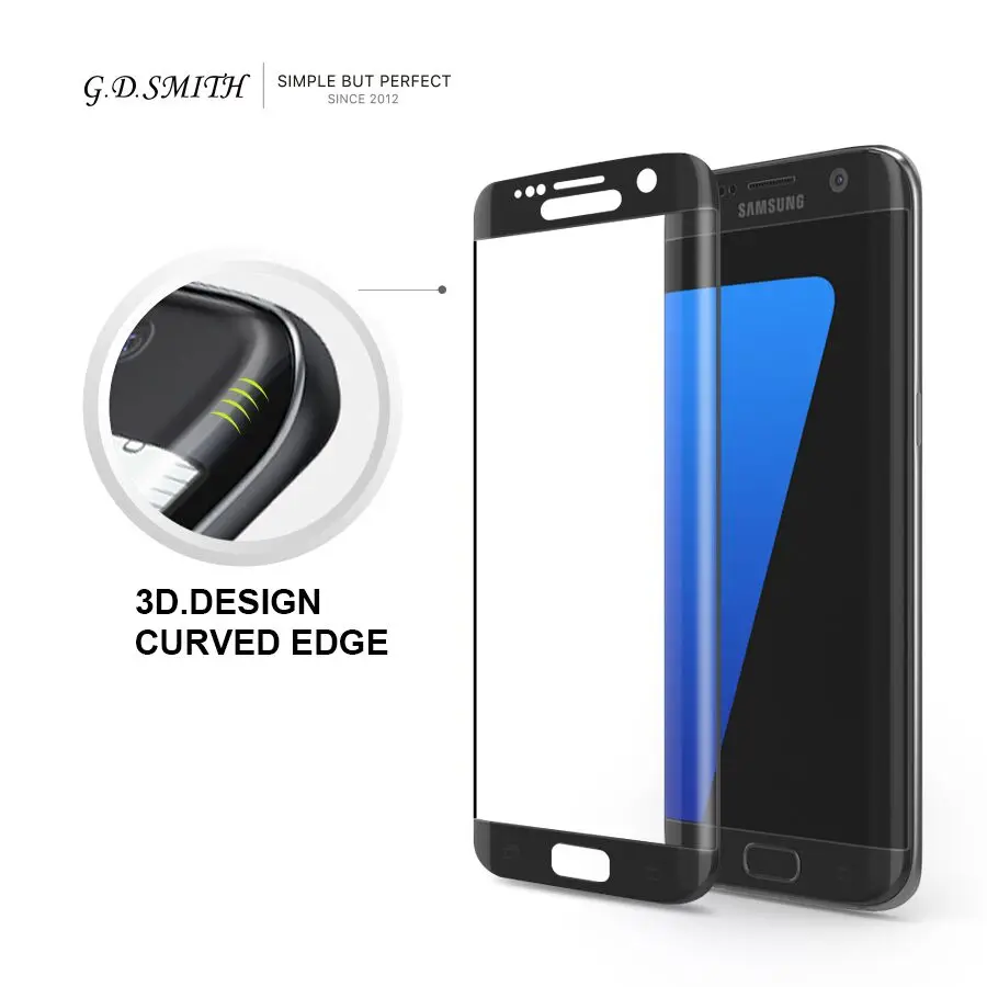 G.D.SMITH 3D Full Cover Tempered Glass Screen Protector For Samsung Galaxy S7 Edge Safety Protective Film Retail and Wholesale