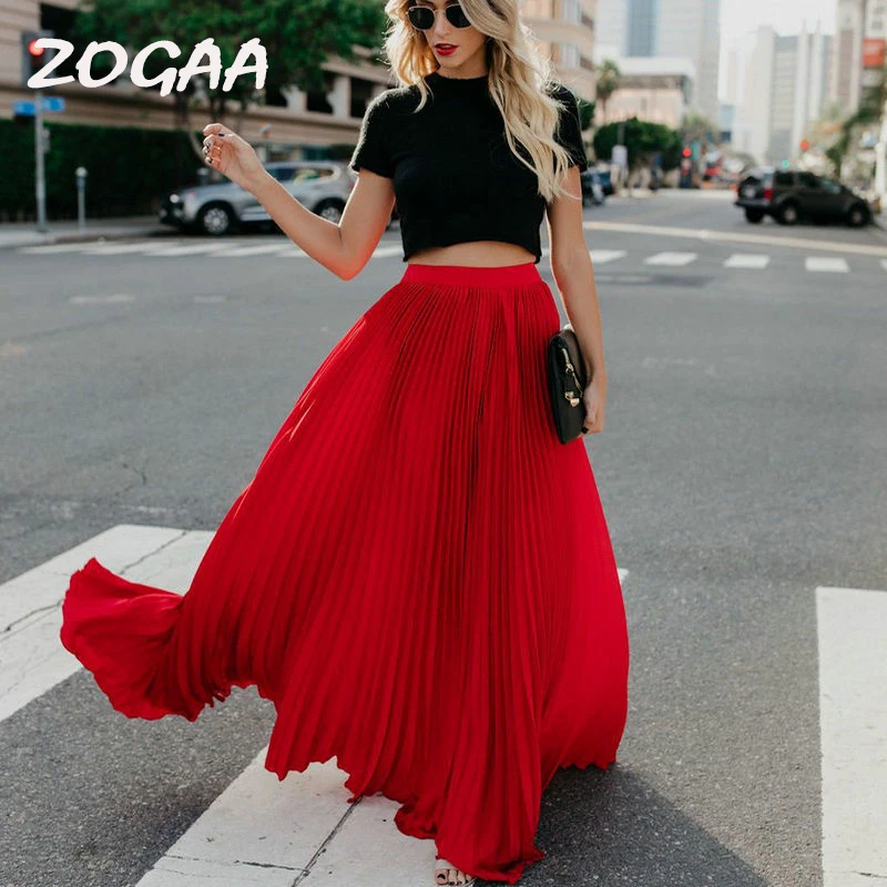 ZOGAA 2019 летние женские красные модная плиссированная юбка в стиле бохо элегантные