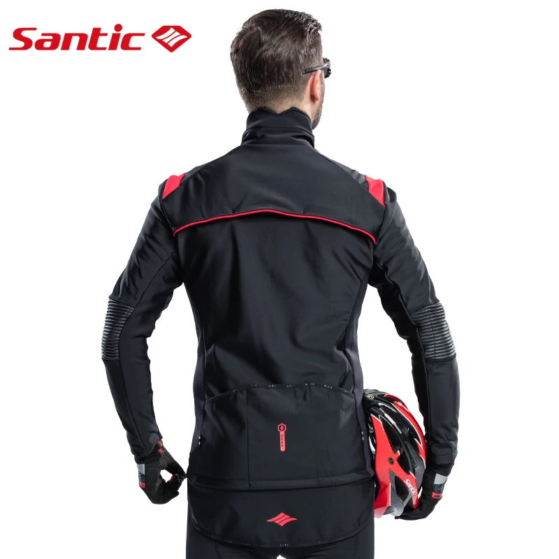 Мужская велосипедная куртка Santic зимняя флисовая ветрозащитная одежда для