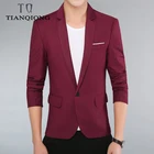 TIAN QIONG брендовый модный весенне-осенний мужской блейзер с длинным рукавом, однотонный тонкий мужской повседневный тонкий пиджак, Офисные блейзеры