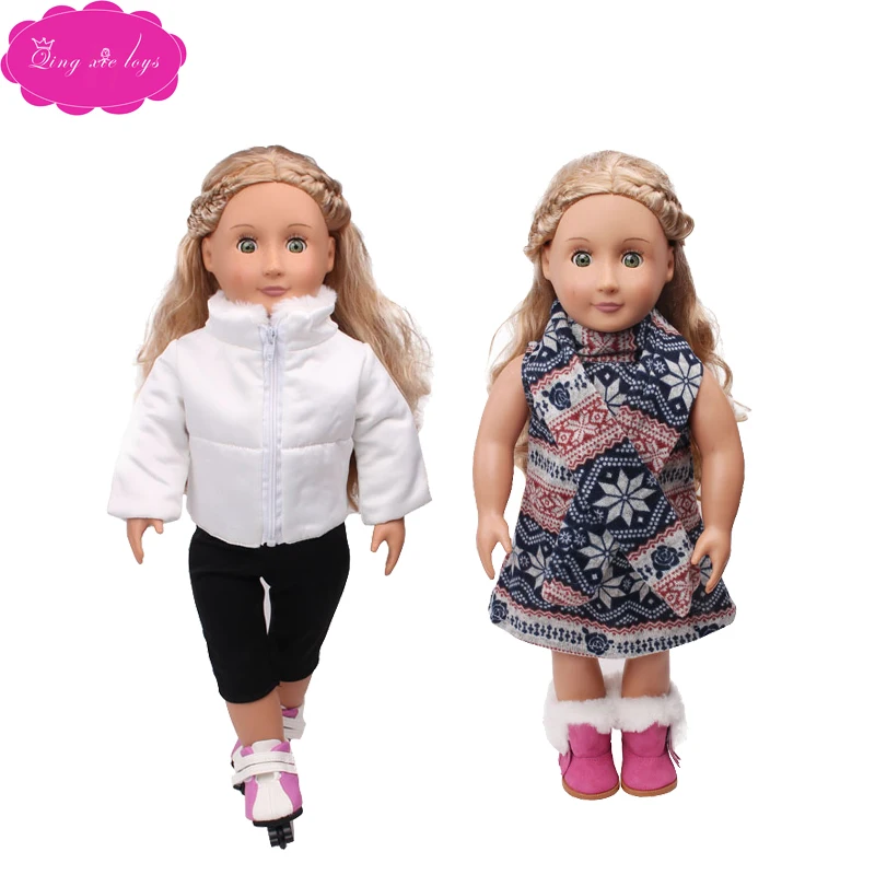 

Одежда для кукол, Хлопковое платье, зимний стиль + шапка + шарф, подходит для 18-дюймовых кукол девочек и 43 см детских кукол, аксессуары