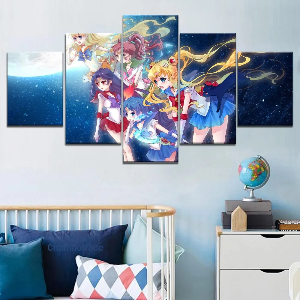 5 панелей Холст Картина Сейлор Мун Аниме девушка куадро Пейзаж Настенный Декор