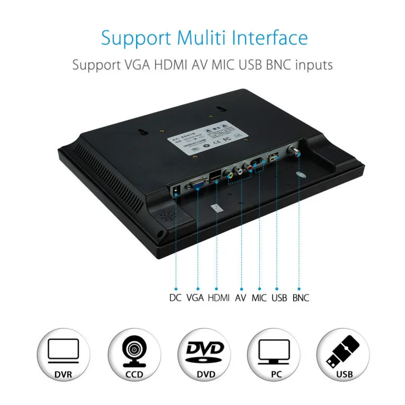 Eyoyo jsw121h 12 дюймов fhd TFT ЖК дисплей CCTV Мониторы 800x600 BNC/VGA/AV/HDML видео для дома dvr|cctv