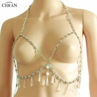 chran festival jewelry sexy holographic chain bra crystal sequin halter necklace burning man body chain