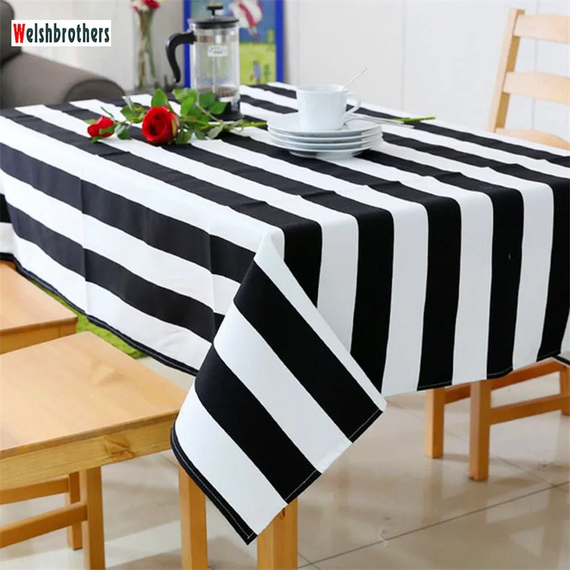 

2018Simple modern black and white striped canvas tablecloth table cloth tablecloth cover towel tablecloth 2 color optional