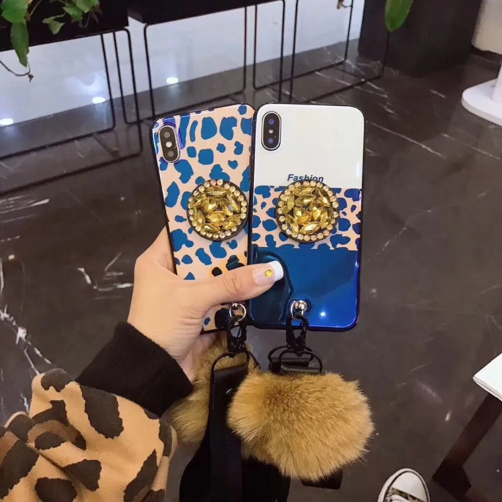Роскошный чехол для Iphone X XS Max XR Bling crystal diamond с лисой подвеска меховым шариком 8 7 6 S