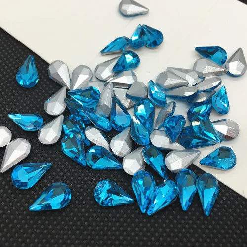 aquamarine Glass Crystal Pear 5*8mm 6*10mm 8*13mm nice colors Waterdrop water drop teardrop shape Glue on rhinestone beads nailart diy trim - Цвет: aquamarine
