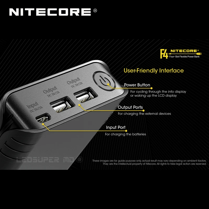 Gold Winner ISPO Award NITECORE F4 2 в 1 четырехслотовый гибкий внешний аккумулятор и зарядное устройство с ЖК-дисплеем