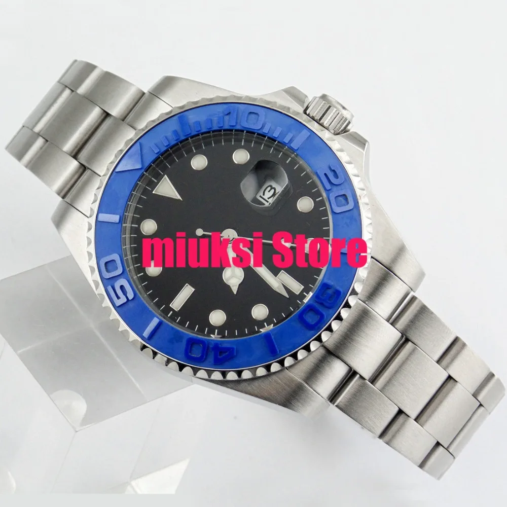 43 мм Автоматическая Дата День окна стерильный черный циферблат сапфировое