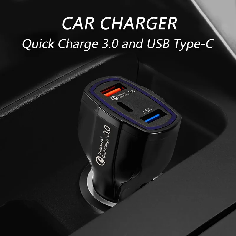 Тип C USB Автомобильное Зарядное устройство Quick Charge 3 0 2 Fast для iPhone 8 Plus X huawei samsung S8 Mi8 QC