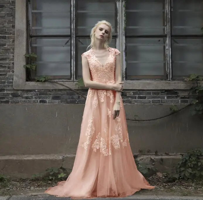 Винтажное кружевное свадебное платье Boho robe de mariee gelinlik, Пляжное кружевное свадебное платье es размера плюс, vestido de noiva de renda - Цвет: Orange Pink