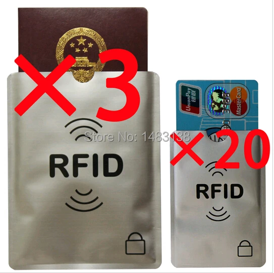

20 + 3 pcs RFID Blocking ID Credit Card & Passport Secure Aluminum Sleeve Protector holder Free shipping