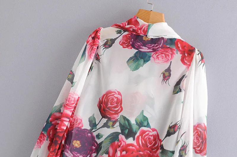 Весна новое поступление 2019 для женщин Мода Роза цветочный принт блузка рубашки