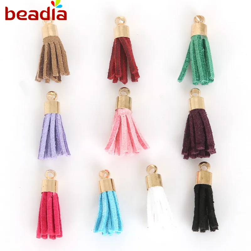 

Длиной 20 мм, 10 шт./лот, искусственная замша, кисточка, подвеска для ожерелья, браслета, сережек, одежды, «сделай сам», Ювелирная фурнитура и ру...