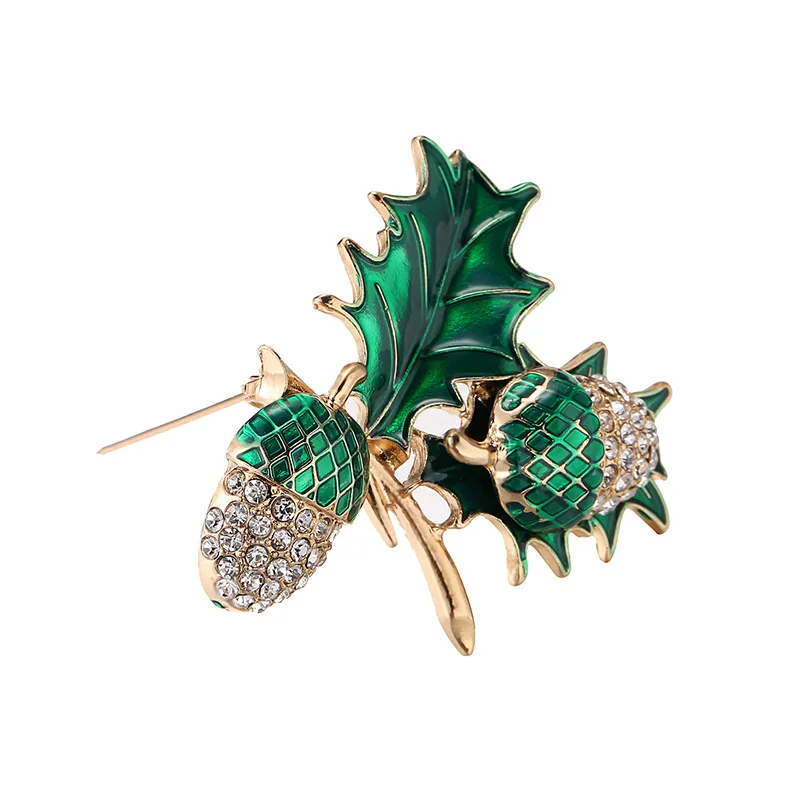 Enameled Green Pine Cone Brooches Rhinestone Plant Pinecone Pin Hot Selling Jewelry | Украшения и аксессуары