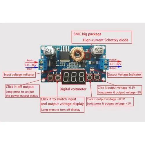 5A Digital Control DC Step-down Voltage Regulated Power Supply Converter  Buck Module 5-36V 24v to 1.2-32V 12v 5v 9v 19V